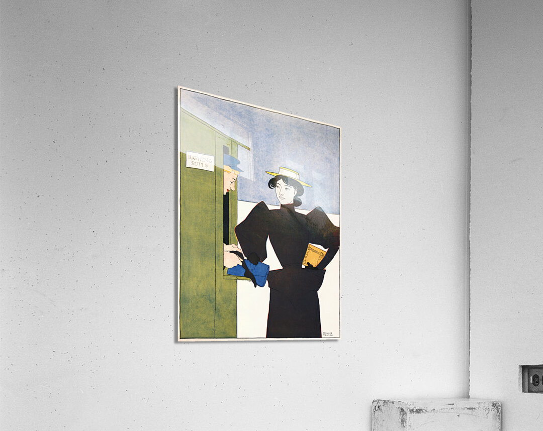 Woman picking up bathing suits 1895 by Edward Penfield Acrylic Print