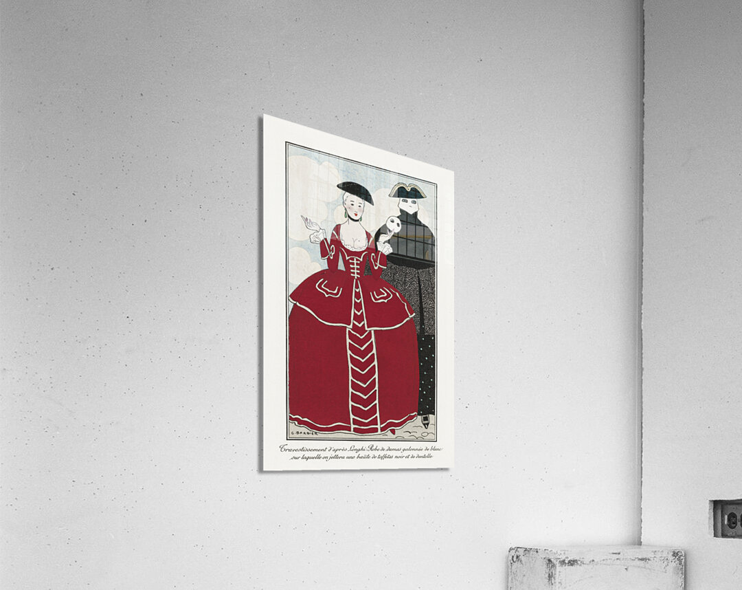 Costumes Parisiens No. 56: Travestissement dapr&egraves Longhi from Journal des Dames et des Modes 1913 fashion illustration  by George Barbier.  Acrylic Print