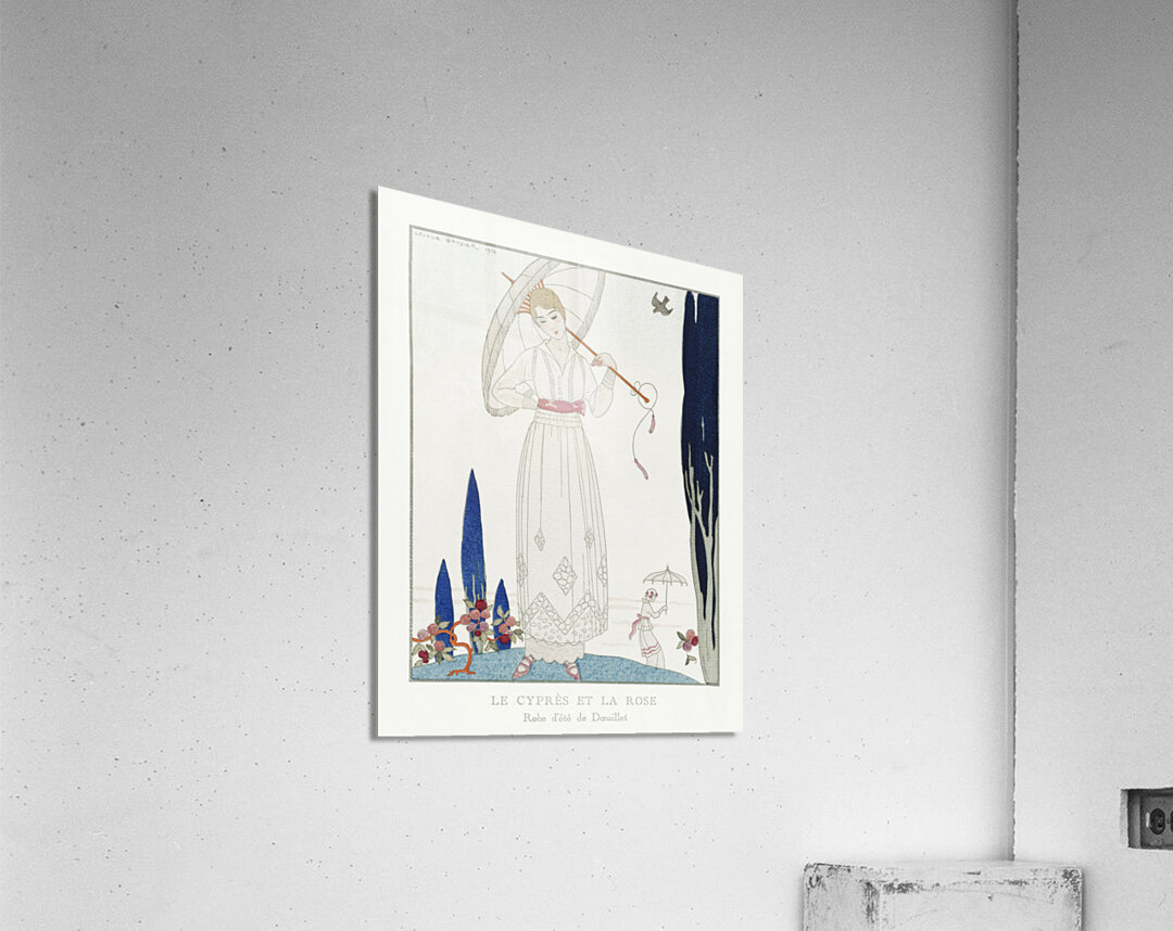 The cypress and the rose: Summer dress by Doeuillet from Gazette du Bon Ton No. 7 Pl. 70 1914 fashion illustration  by George Barbier.  Acrylic Print