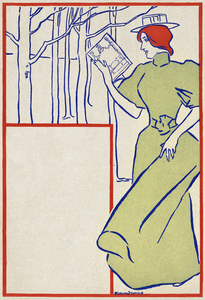 Woman in green dress reading a book 1895 by Edward Penfield