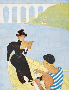 Woman reading in a row boat 1894 by Edward Penfield