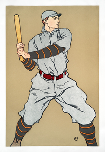Vintage drawing of a baseball player holding a bat 1908 by Edward Penfield