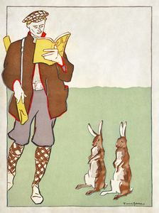 Man reading a book with Hares 1895 by Edward Penfield