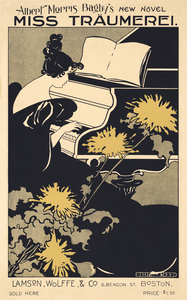 Miss Traumerei 1895 vintage poster of a woman playing piano in art nouveau style by Ethel Reed. 