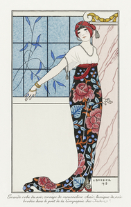 Costumes Parisiens: Grande robe du soir from Journal des Dames et des Modes 1913 fashion illustration  by George Barbier. 