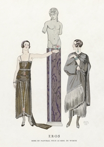 Eros. Robe et manteau pour le soir de Worth 1924 fashion illustration  by George Barbier. 