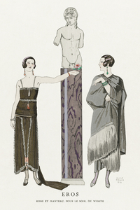 Eros / Robe et manteau pour le soir de Worth from Gazette du Bon Ton No. 9 1924 fashion illustration  by George Barbier. 