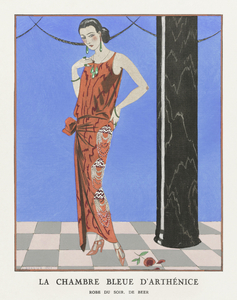 La chambre bleue darth&eacutenice / Robe du soir de Beer from Gazette du Bon Ton. Art &ndash Modes & Frivolit&eacutes: Evening Attire No. 1 1923 fashion illustration  by George Barbier. 