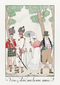 Come on my good friend! 1923 fashion illustration  by George Barbier. 