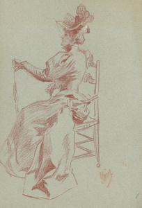 Elegant Lady Seated in a Chair c. 1900 Drawings by Jules Chéret