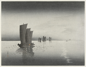 Fishing boats at dusk 1900-1920 by Ohara Koson 1877-1945.