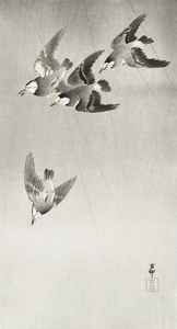 Starlings in the rain 1900 - 1930 by Ohara Koson 1877-1945.
