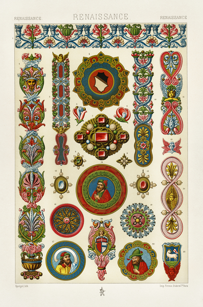 Renaissance pattern. 1888 edition Lornement Polychrome by Albert Racine 1825–1893. Print