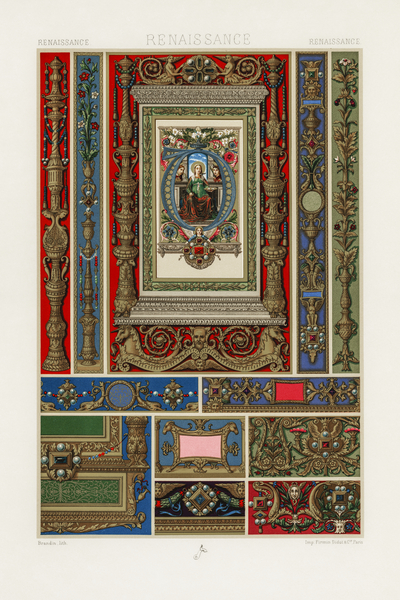 Renaissance pattern. 1888 edition Lornement Polychrome by Albert Racine 1825–1893. Print
