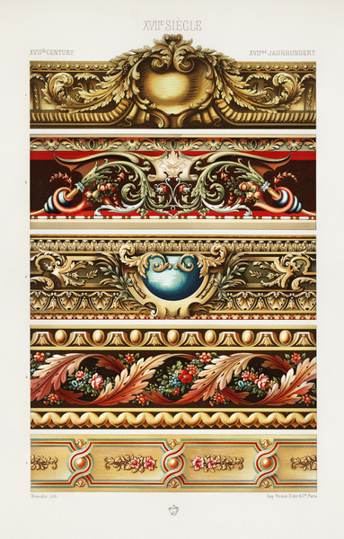 17th Century pattern. 1888 edition Lornement Polychrome by Albert Racine 1825–1893. Print