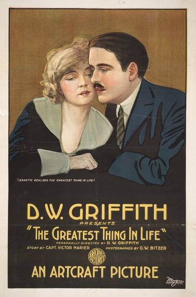 D. W. Griffith presents The greatest thing in life 1918 Morgan Lithograph Poster Print