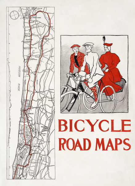 Bicycle road maps 1895 by Edward Penfield Print
