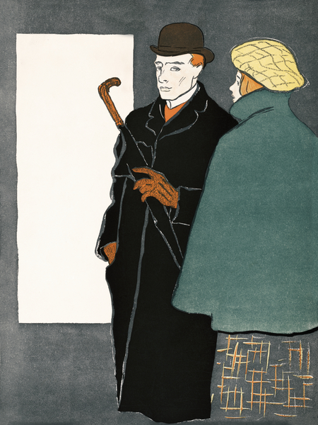 Man with walking stick and woman 1896 by Edward Penfield Print