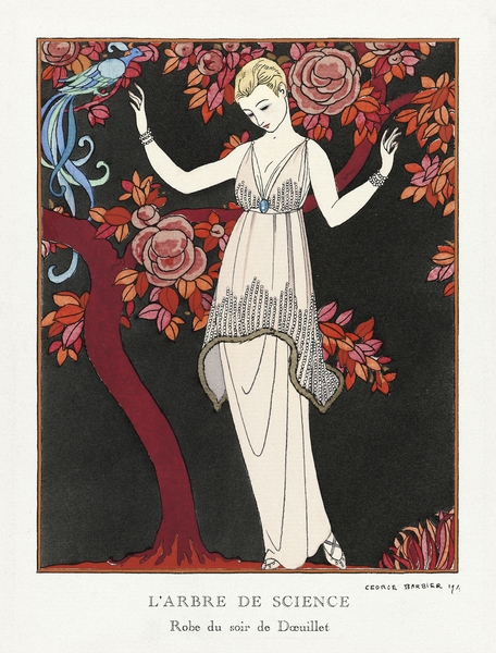 LArbre de science: Robe du soir de Doeuillet 1914 fashion illustration  by George Barbier.  Print