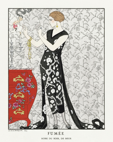 Fum&eacutee: Robe du soir de Beer 1921 fashion illustration  by George Barbier.  Print