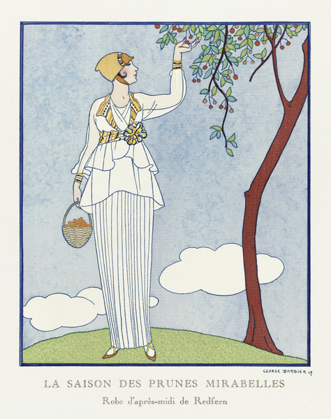 La saison des prunes mirabelles: Robe dapr&egraves-midi de Redfern 1914 fashion illustration  by George Barbier.  Print