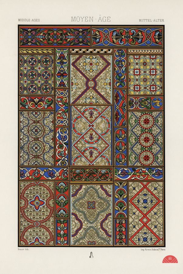 Middle-Ages pattern. 1888 edition Lornement Polychrome by Albert Racine 1825–1893.  Print