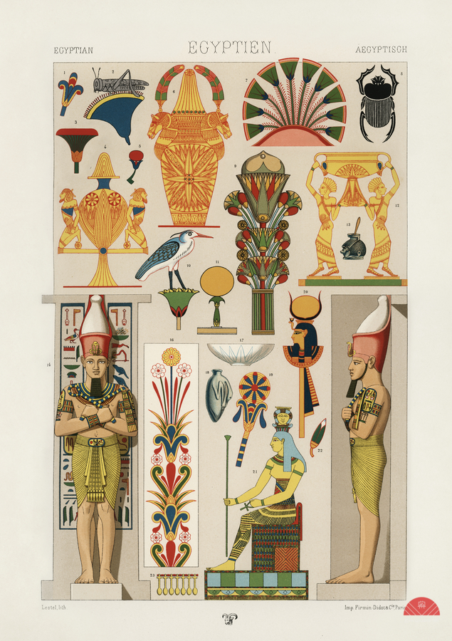 Egyptian pattern Lornement Polychrome 1888 by Albert Racinet 1825-1893. 1888 edition.  Print