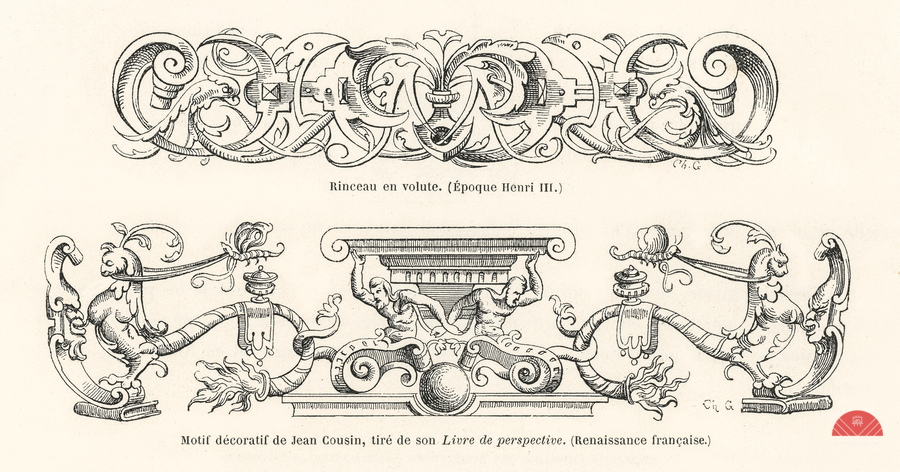 Renaissance ornamental designs. 1888 edition Lornement Polychrome by Albert Racine 1825–1893.  Print