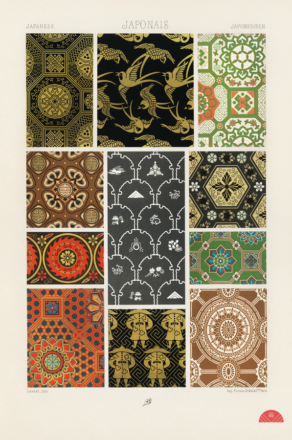 Japanese pattern. 1888 edition Lornement Polychrome by Albert Racine 1825–1893.  Print