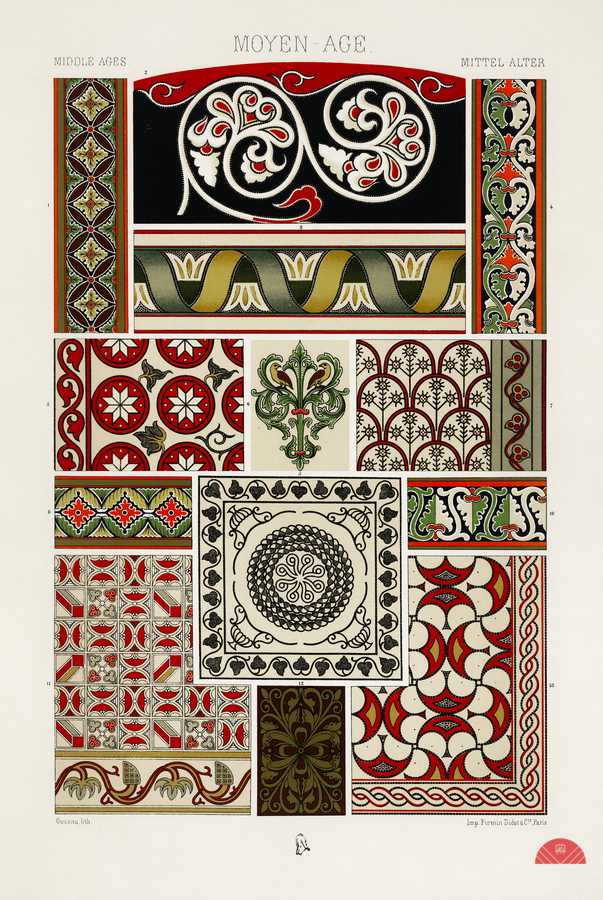 Middle-Ages pattern. 1888 edition Lornement Polychrome by Albert Racine 1825–1893.  Print