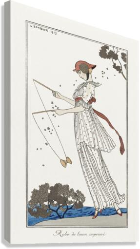 Costumes Parisiens: Robe de linon imprim&eacute from Journal des Dames et des Modes 1913 fashion illustration  by George Barbier.  Canvas Print