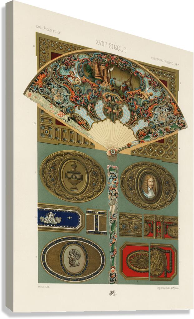 18th Century pattern. 1888 edition Lornement Polychrome by Albert Racine 1825–1893. Canvas Print
