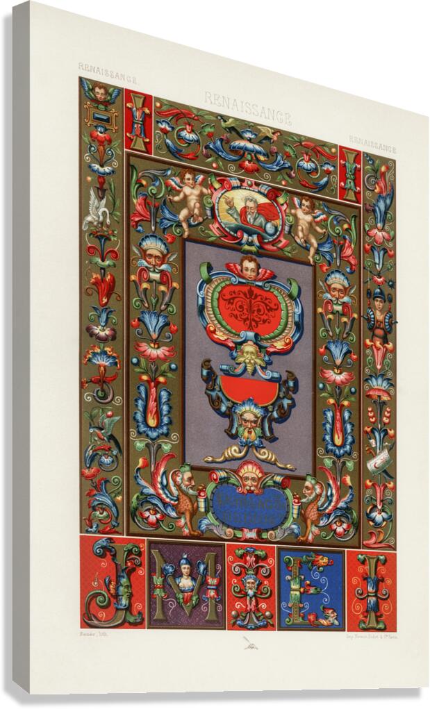 Renaissance pattern. 1888 edition Lornement Polychrome by Albert Racine 1825–1893. Canvas Print