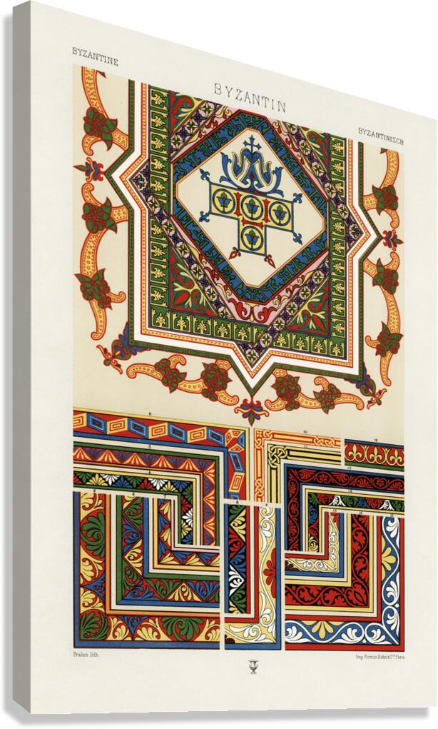 Byzantine pattern. 1888 edition Lornement Polychrome by Albert Racine 1825–1893. Canvas Print