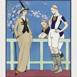 Rugby: Costume tailleur de Redfern from Gazette du Bon Ton No. 4 Pl. 39 1914 fashion illustration  by George Barbier. 
