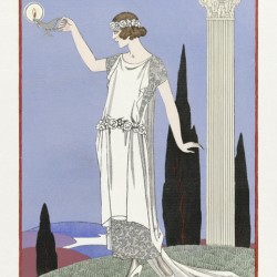 Psych&eacute: Robe du soir de Worth from Gazette du Bon Ton No. 9 Pl. 68 1921 fashion illustration  by George Barbier. 