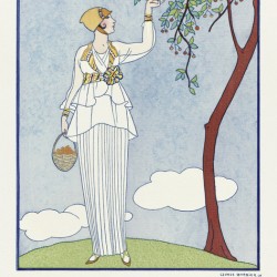 La saison des prunes mirabelles: Robe dapr&egraves-midi de Redfern 1914 fashion illustration  by George Barbier. 