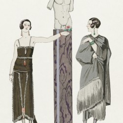 Eros / Robe et manteau pour le soir de Worth from Gazette du Bon Ton No. 9 1924 fashion illustration  by George Barbier. 