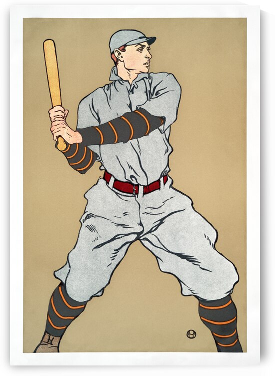 Vintage drawing of a baseball player holding a bat 1908 by Edward Penfield by IStockHistory com