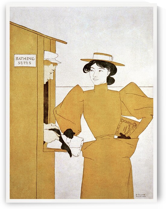 Woman picking up bathing suits 1895 by Edward Penfield by IStockHistory com