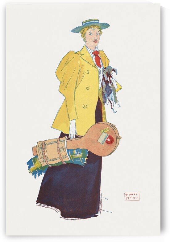 Woman holding dog and stuffs 1893 by Edward Penfield by IStockHistory com