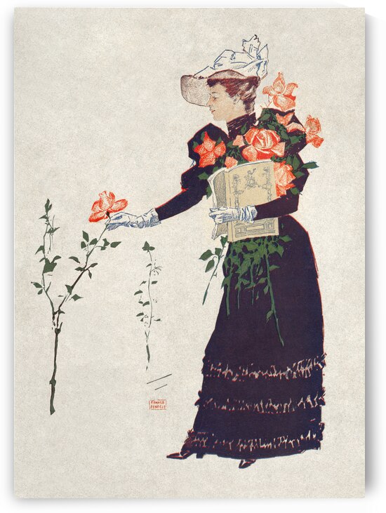Woman picking up flowers 1893 by Edward Penfield by IStockHistory com