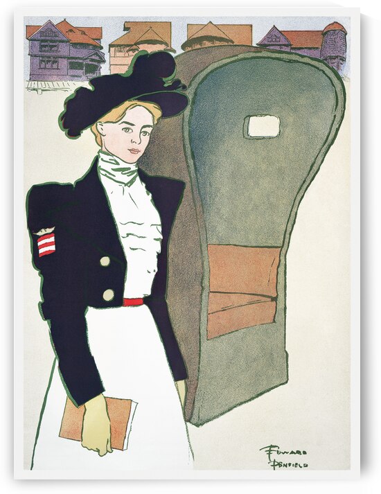 Woman holding book ca. 1890-1907 by Edward Penfield by IStockHistory com