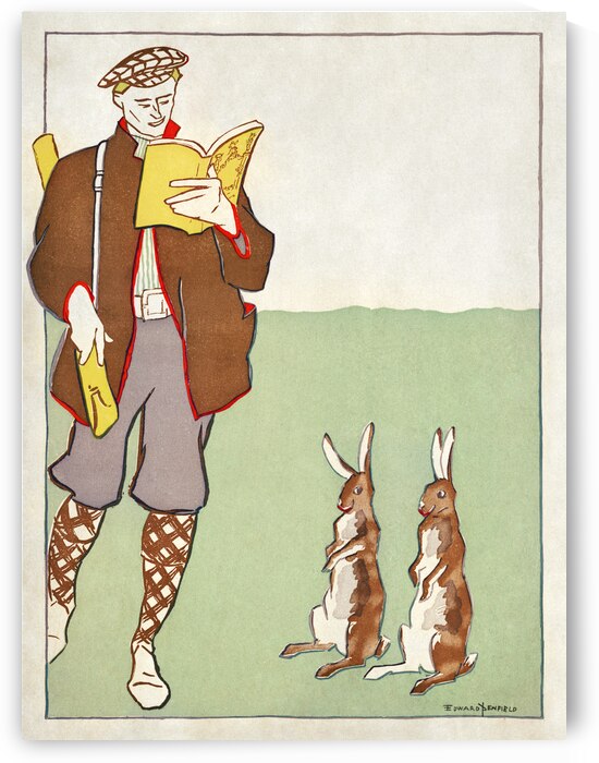 Man reading a book with Hares 1895 by Edward Penfield by IStockHistory com