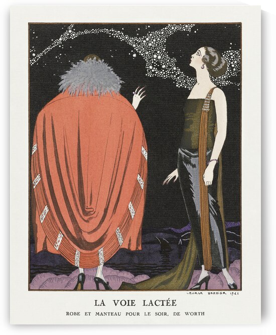 La voie lact&eacutee: Robe et manteau pour le soir de Worth 1921 fashion illustration  by George Barbier.  by IStockHistory com