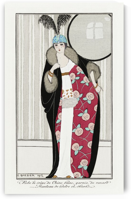 Costumes Parisiens no. 39: Robe de cr&ecircpe de Chine blanc from Journal des Dames et des Modes 1912 fashion illustration  by George Barbier.  by IStockHistory com