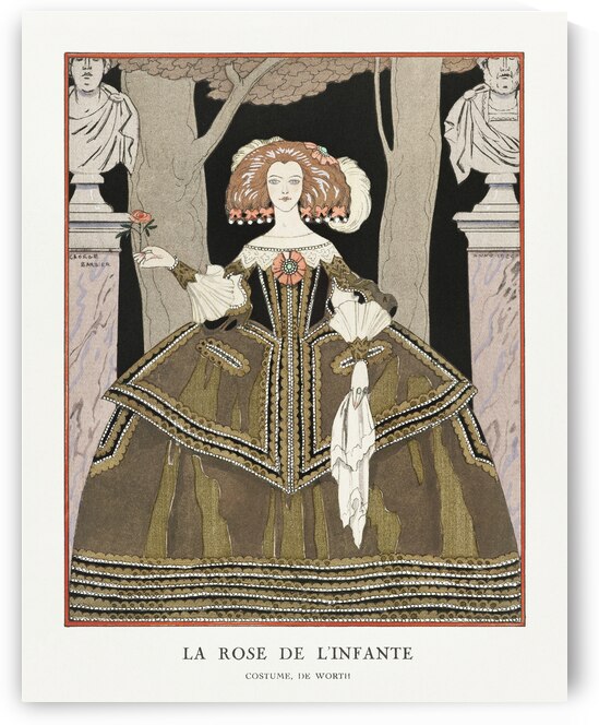 La rose de linfante: Costume de Worth from Gazette du Bon Ton. Art- Modes & Frivolit&eacutes No. 8 1924 fashion illustration  by George Barbier.  by IStockHistory com
