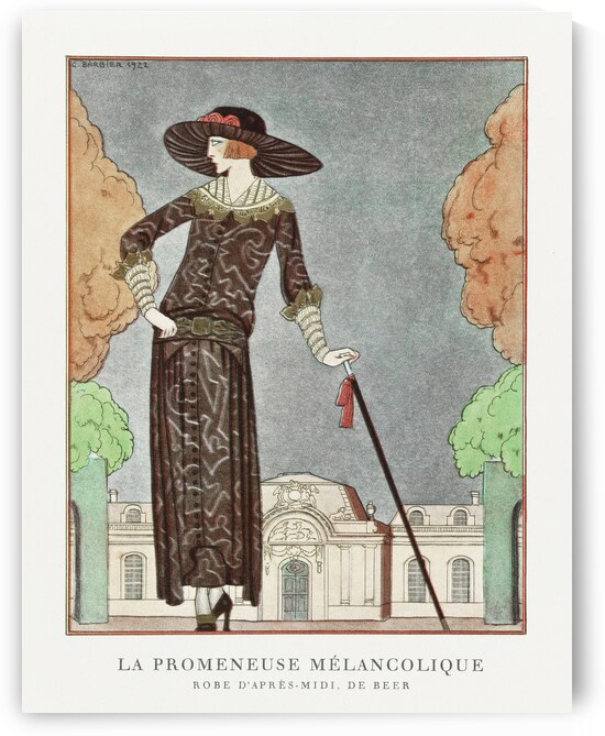La promeneuse m&eacutelancolique Robe dapr&egraves-midi de Beer 1922 fashion illustration  by George Barbier.  by IStockHistory com