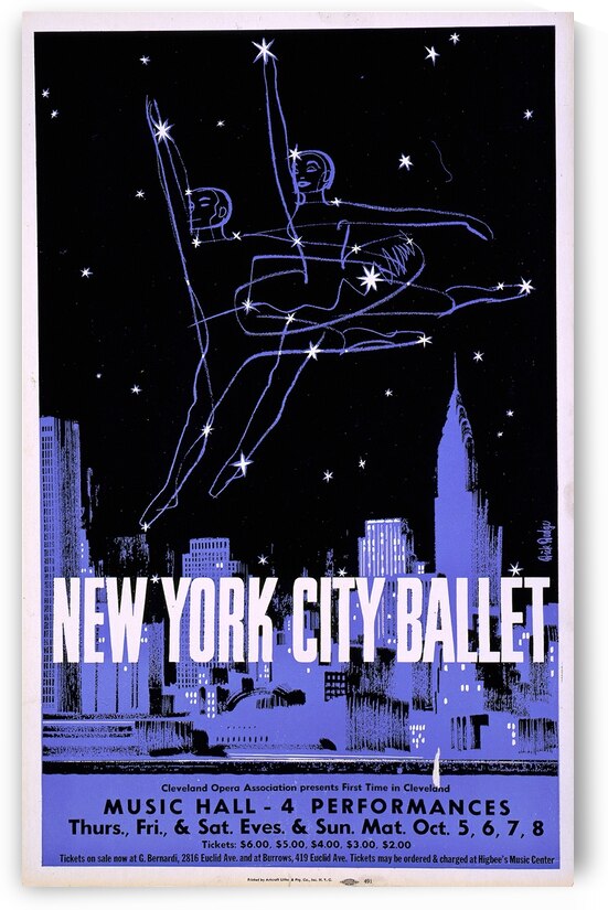 New York City ballet Cleveland Opera Association presents first time in Cleveland Music Hall 1960s Artcraft Lithograph Poster 1905–1970 by IStockHistory com