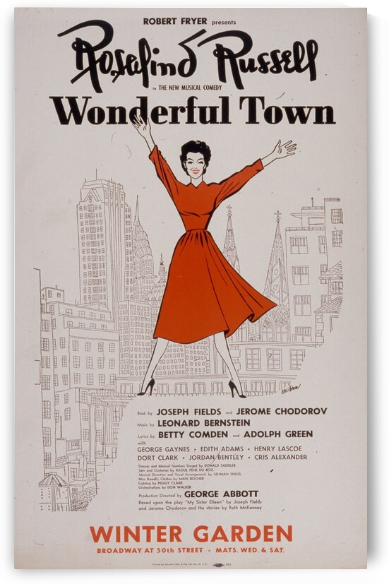 Rosalind Russell in the new musical comedy Wonderful Town 1953 Artcraft Lithograph Poster 1905–1970 by IStockHistory com